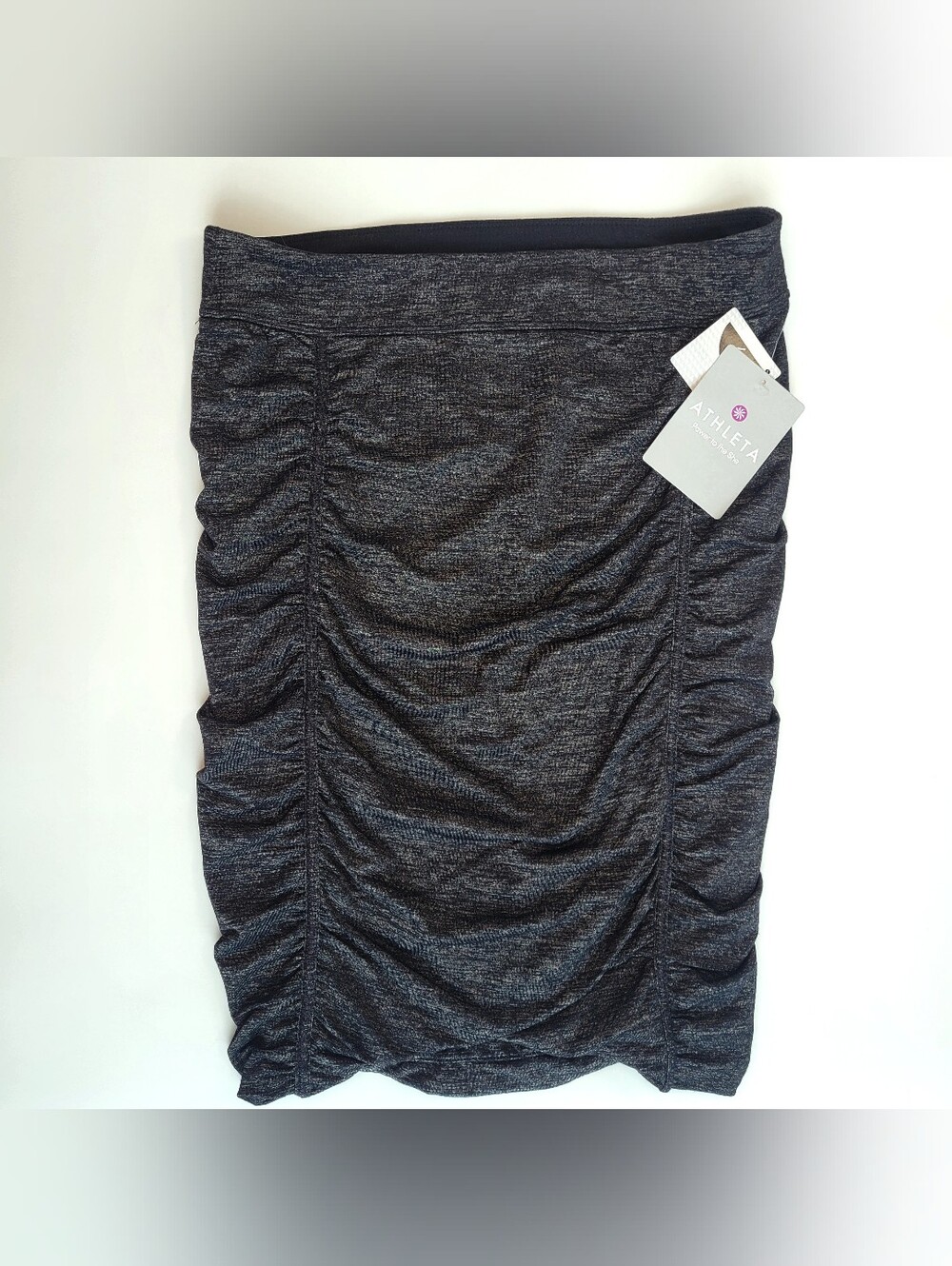 Athleta Twisted Midi Skirt Size S Ruched Sides Black Nylon Blend NEW